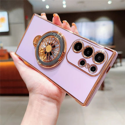 For Samsung Galaxy S23 Ultra Case Electroplating Gyro Design Kickstand Soft TPU Phone Cover