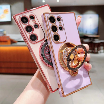 For Samsung Galaxy S23 Ultra Case Electroplating Gyro Design Kickstand Soft TPU Phone Cover