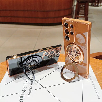 For Samsung Galaxy S23 Ultra Case Electroplating Gyro Design Kickstand Soft TPU Phone Cover