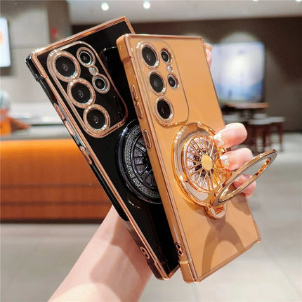 For Samsung Galaxy S23 Ultra Case Electroplating Gyro Design Kickstand Soft TPU Phone Cover