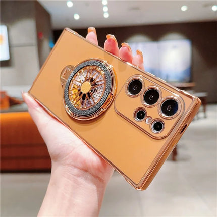 For Samsung Galaxy S23 Ultra Case Electroplating Gyro Design Kickstand Soft TPU Phone Cover