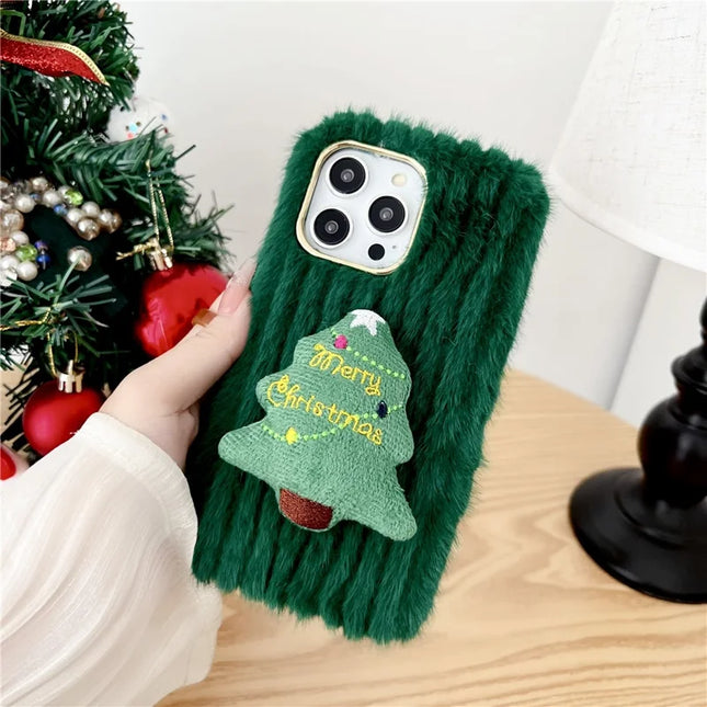 ShopCaseCart Model Case  For  iPhone 15 Pro Max Case Christmas Tree Design Plush + TPU Phone Cover