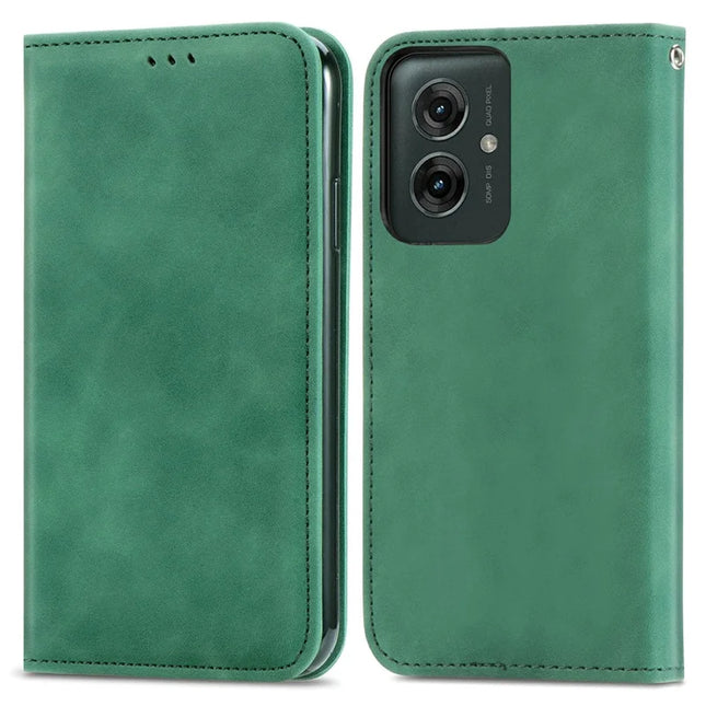 For Motorola Moto G55 5G Case Skin Touch Feeling Card Slot Leather Phone Cover Stand Magnetic Absorption - Green