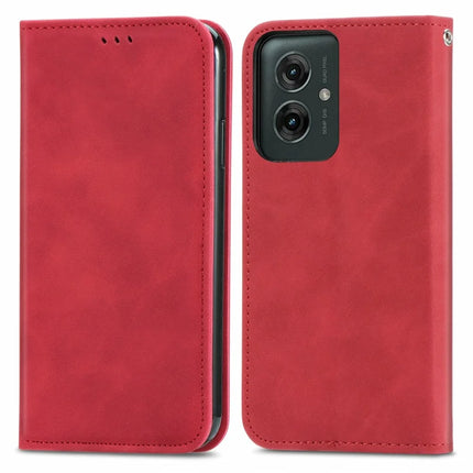 For Motorola Moto G55 5G Case Skin Touch Feeling Card Slot Leather Phone Cover Stand Magnetic Absorption - Red