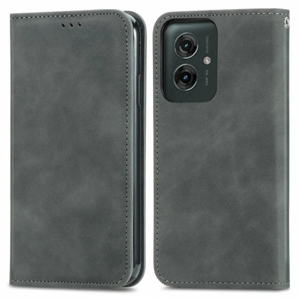 For Motorola Moto G55 5G Case Skin Touch Feeling Card Slot Leather Phone Cover Stand Magnetic Absorption - Grey