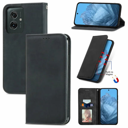 For Motorola Moto G55 5G Case Skin Touch Feeling Card Slot Leather Phone Cover Stand Magnetic Absorption
