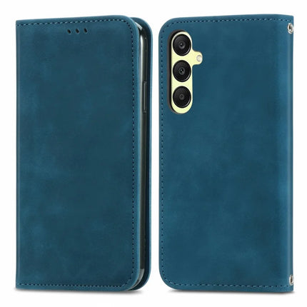 For Samsung Galaxy A25 5G (Global) (161.0 x 76.5 x 8.3mm) Case Skin Touch Feeling Card Slot Leather Phone Cover Stand Magnetic Absorption - Dark Blue