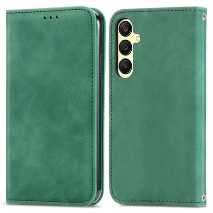 For Samsung Galaxy A25 5G (Global) (161.0 x 76.5 x 8.3mm) Case Skin Touch Feeling Card Slot Leather Phone Cover Stand Magnetic Absorption - Green
