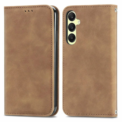 For Samsung Galaxy A25 5G (Global) (161.0 x 76.5 x 8.3mm) Case Skin Touch Feeling Card Slot Leather Phone Cover Stand Magnetic Absorption - Brown