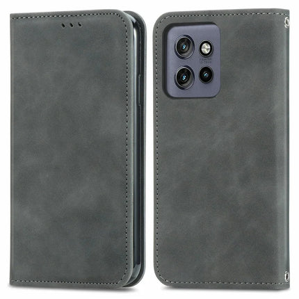 For Motorola Edge 50 Neo 5G / Moto S50 5G / Thinkphone 25 5G Case Skin Touch Feeling Card Slot Leather Phone Cover Stand Magnetic Absorption - Grey