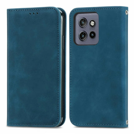 For Motorola Edge 50 Neo 5G / Moto S50 5G / Thinkphone 25 5G Case Skin Touch Feeling Card Slot Leather Phone Cover Stand Magnetic Absorption - Dark Blue