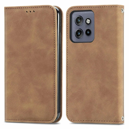 For Motorola Edge 50 Neo 5G / Moto S50 5G / Thinkphone 25 5G Case Skin Touch Feeling Card Slot Leather Phone Cover Stand Magnetic Absorption - Brown