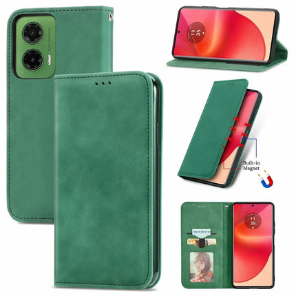 For Motorola Moto G35 5G Case Skin Touch Feeling Card Slot Leather Phone Cover Stand Magnetic Absorption