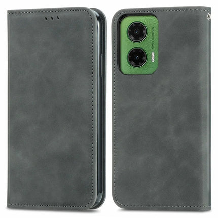For Motorola Moto G35 5G Case Skin Touch Feeling Card Slot Leather Phone Cover Stand Magnetic Absorption - Grey