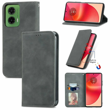 For Motorola Moto G35 5G Case Skin Touch Feeling Card Slot Leather Phone Cover Stand Magnetic Absorption