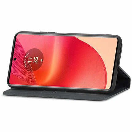 For Motorola Moto G35 5G Case Skin Touch Feeling Card Slot Leather Phone Cover Stand Magnetic Absorption