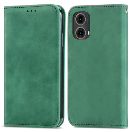 For Motorola Moto G45 5G Case Skin Touch Feeling Card Slot Leather Phone Cover Stand Magnetic Absorption - Green