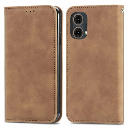 For Motorola Moto G45 5G Case Skin Touch Feeling Card Slot Leather Phone Cover Stand Magnetic Absorption - Brown