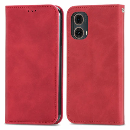 For Motorola Moto G45 5G Case Skin Touch Feeling Card Slot Leather Phone Cover Stand Magnetic Absorption - Red