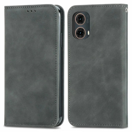 For Motorola Moto G45 5G Case Skin Touch Feeling Card Slot Leather Phone Cover Stand Magnetic Absorption - Grey
