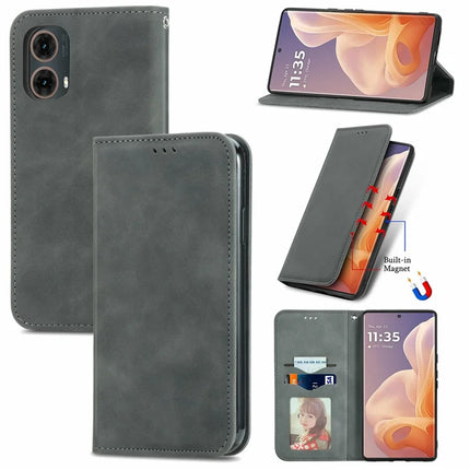For Motorola Moto G45 5G Case Skin Touch Feeling Card Slot Leather Phone Cover Stand Magnetic Absorption