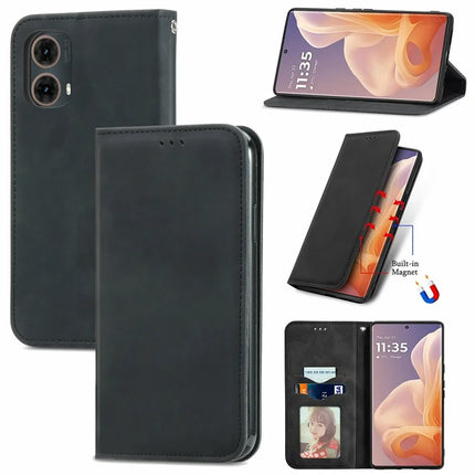 For Motorola Moto G45 5G Case Skin Touch Feeling Card Slot Leather Phone Cover Stand Magnetic Absorption