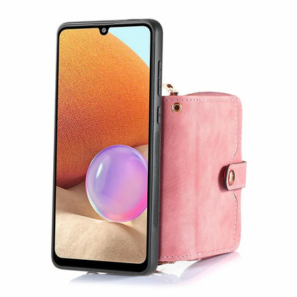 For Samsung Galaxy A06 Case Zipper Wallet Leather Phone Back Cover Kickstand with Shoulder Strap