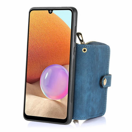 For Samsung Galaxy A06 Case Zipper Wallet Leather Phone Back Cover Kickstand with Shoulder Strap