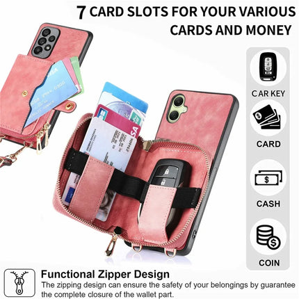 For Samsung Galaxy A06 Case Zipper Wallet Leather Phone Back Cover Kickstand with Shoulder Strap