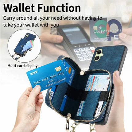 For Samsung Galaxy A06 Case Zipper Wallet Leather Phone Back Cover Kickstand with Shoulder Strap