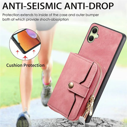 For Samsung Galaxy A06 Case Zipper Wallet Leather Phone Back Cover Kickstand with Shoulder Strap