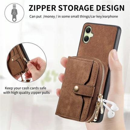 For Samsung Galaxy A06 Case Zipper Wallet Leather Phone Back Cover Kickstand with Shoulder Strap