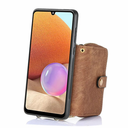 For Samsung Galaxy A06 Case Zipper Wallet Leather Phone Back Cover Kickstand with Shoulder Strap