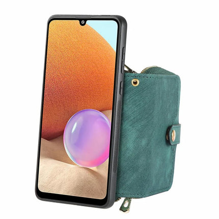 For Samsung Galaxy A06 Case Zipper Wallet Leather Phone Back Cover Kickstand with Shoulder Strap