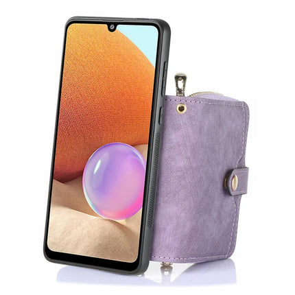 For Samsung Galaxy A06 Case Zipper Wallet Leather Phone Back Cover Kickstand with Shoulder Strap
