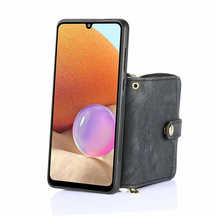 For Samsung Galaxy A16 5G  /  A16 4G Case Zipper Wallet Leather Phone Back Cover Kickstand with Shoulder Strap