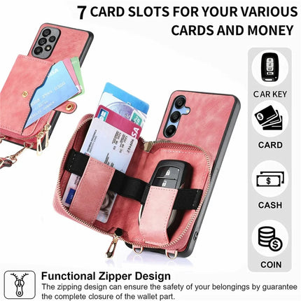 For Samsung Galaxy A16 5G  /  A16 4G Case Zipper Wallet Leather Phone Back Cover Kickstand with Shoulder Strap