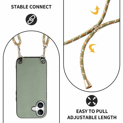For iPhone 16 Case Carbon Fiber Texture Hybrid Phone Back Cover with Adjustable Strap
