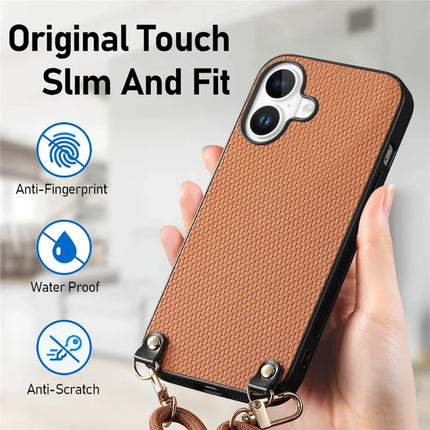 For iPhone 16 Case Carbon Fiber Texture Hybrid Phone Back Cover with Adjustable Strap