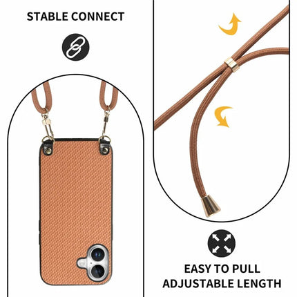 For iPhone 16 Case Carbon Fiber Texture Hybrid Phone Back Cover with Adjustable Strap