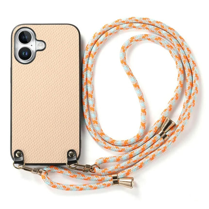 For iPhone 16 Case Carbon Fiber Texture Hybrid Phone Back Cover with Adjustable Strap