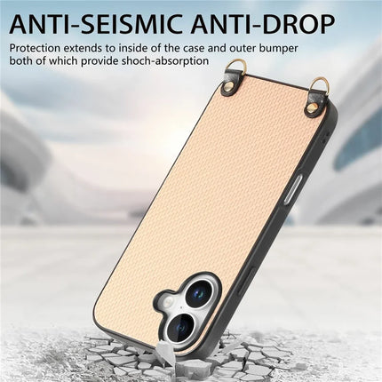 For iPhone 16 Case Carbon Fiber Texture Hybrid Phone Back Cover with Adjustable Strap