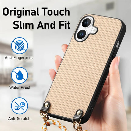 For iPhone 16 Case Carbon Fiber Texture Hybrid Phone Back Cover with Adjustable Strap