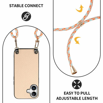 For iPhone 16 Case Carbon Fiber Texture Hybrid Phone Back Cover with Adjustable Strap