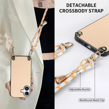 For iPhone 16 Case Carbon Fiber Texture Hybrid Phone Back Cover with Adjustable Strap