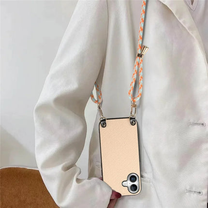 For iPhone 16 Case Carbon Fiber Texture Hybrid Phone Back Cover with Adjustable Strap