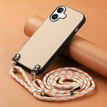 For iPhone 16 Case Carbon Fiber Texture Hybrid Phone Back Cover with Adjustable Strap