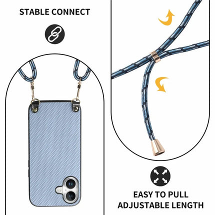 For iPhone 16 Case Carbon Fiber Texture Hybrid Phone Back Cover with Adjustable Strap