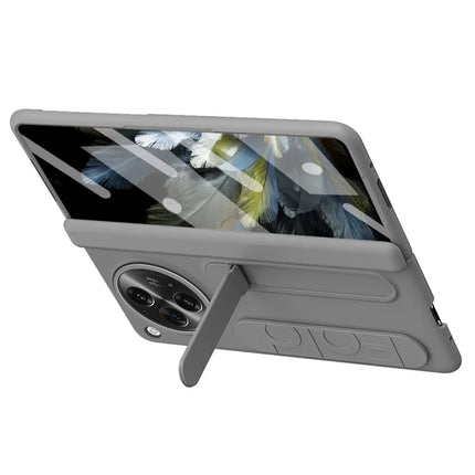 For OnePlus Open Case Kickstand Wristband PC Phone Cover with Tempered Glass Film