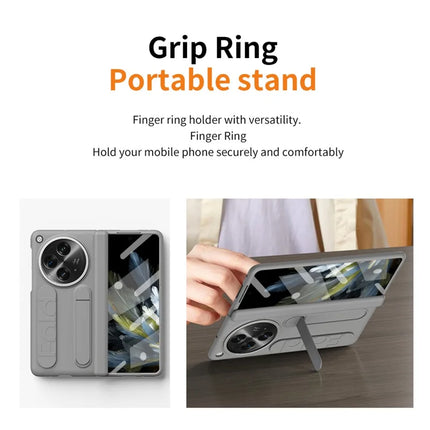 For OnePlus Open Case Kickstand Wristband PC Phone Cover with Tempered Glass Film